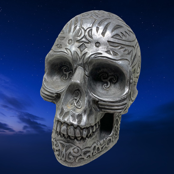 Vintage 1998 WUI Tribal Tattoo Skull Summit Collection Pewter Gothic Halloween